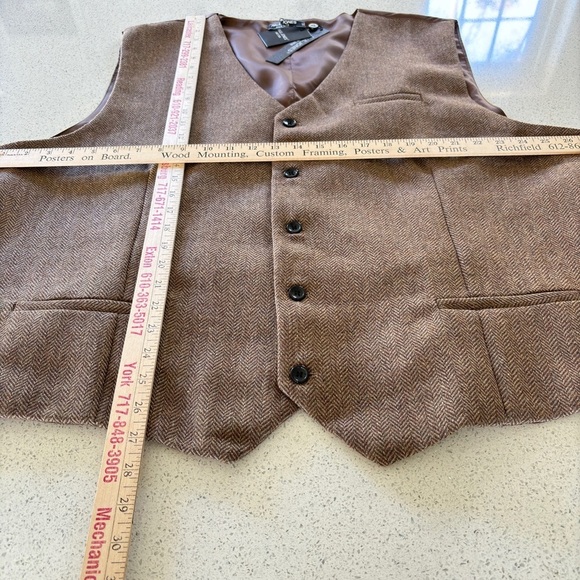 Paul Jones Wool Blend Brown Tweed Herringbone Waistcoat Vest 3XL Classic Preppy - Picture 6 of 12